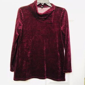 TALBOTS PETITE S WOMEN'S TOP/SWEATER STRIPE BLACK/BURGANDY VELOUR TURTLENECKps2
